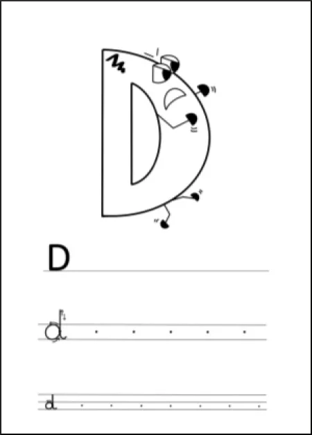 Je lis et j'écris : Modèle de la lettre D de l'abécédaire 'Zoom sur l'alphabet'